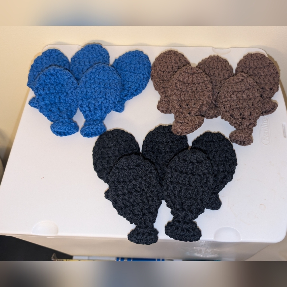 Handmade Crochet Mittens Set in Blue, Brown, and Black